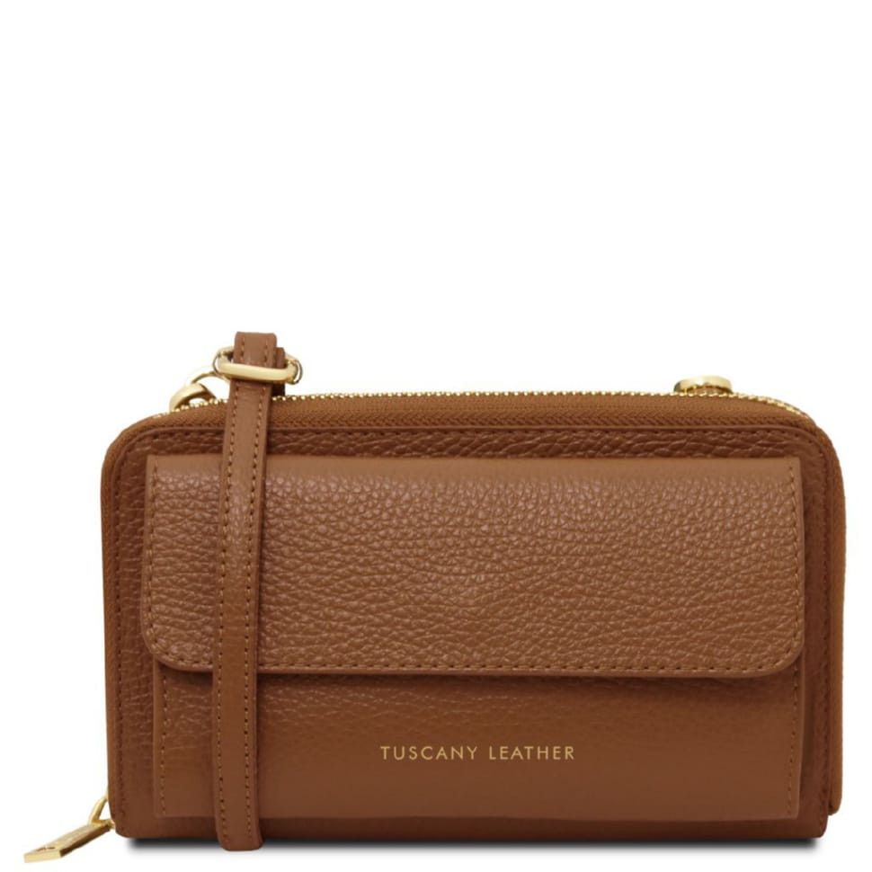 Кожаный  кошелек, сумка для телефона Urania Tuscany Leather TL142433 (Коньяк)