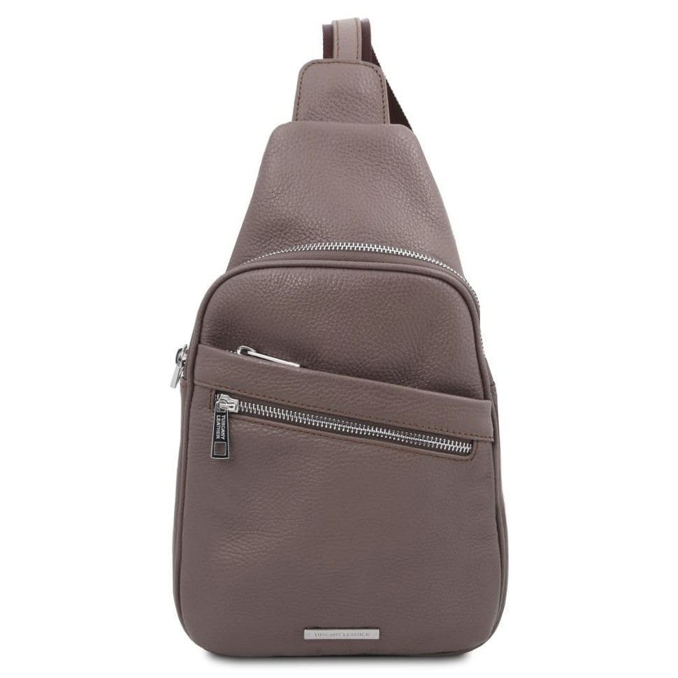 Рюкзак на одно плечо из мягкой кожи Tuscany Leather TL142022, рюкзак слинг (Серый)
