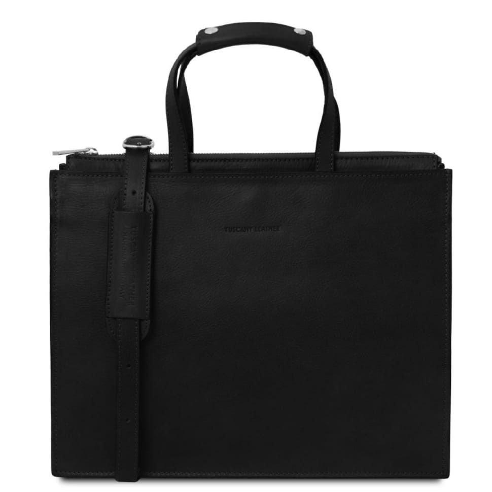 Женский портфель кожаный на три отделения Palermo Tuscany TL142452 (Черный)