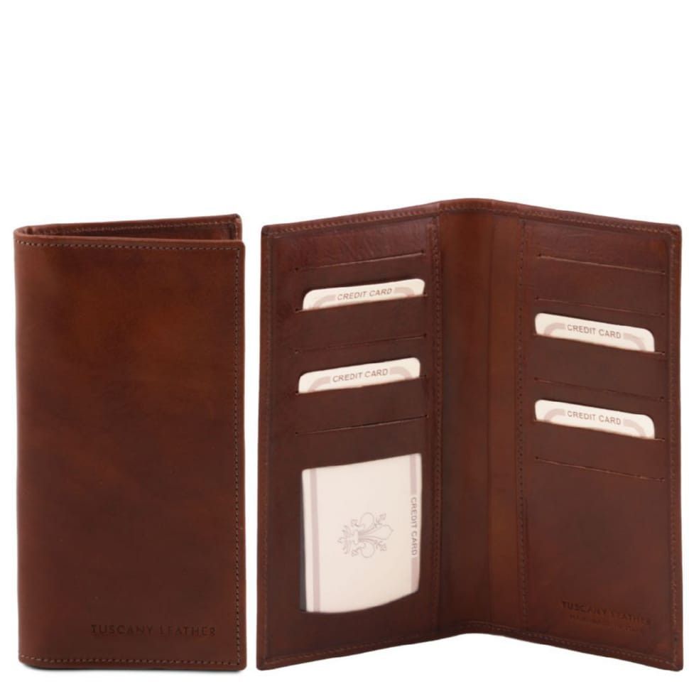 Эксклюзивный вертикальный кожаный кошелек бифолд  Tuscany Leather TL140784 (Коричневый)