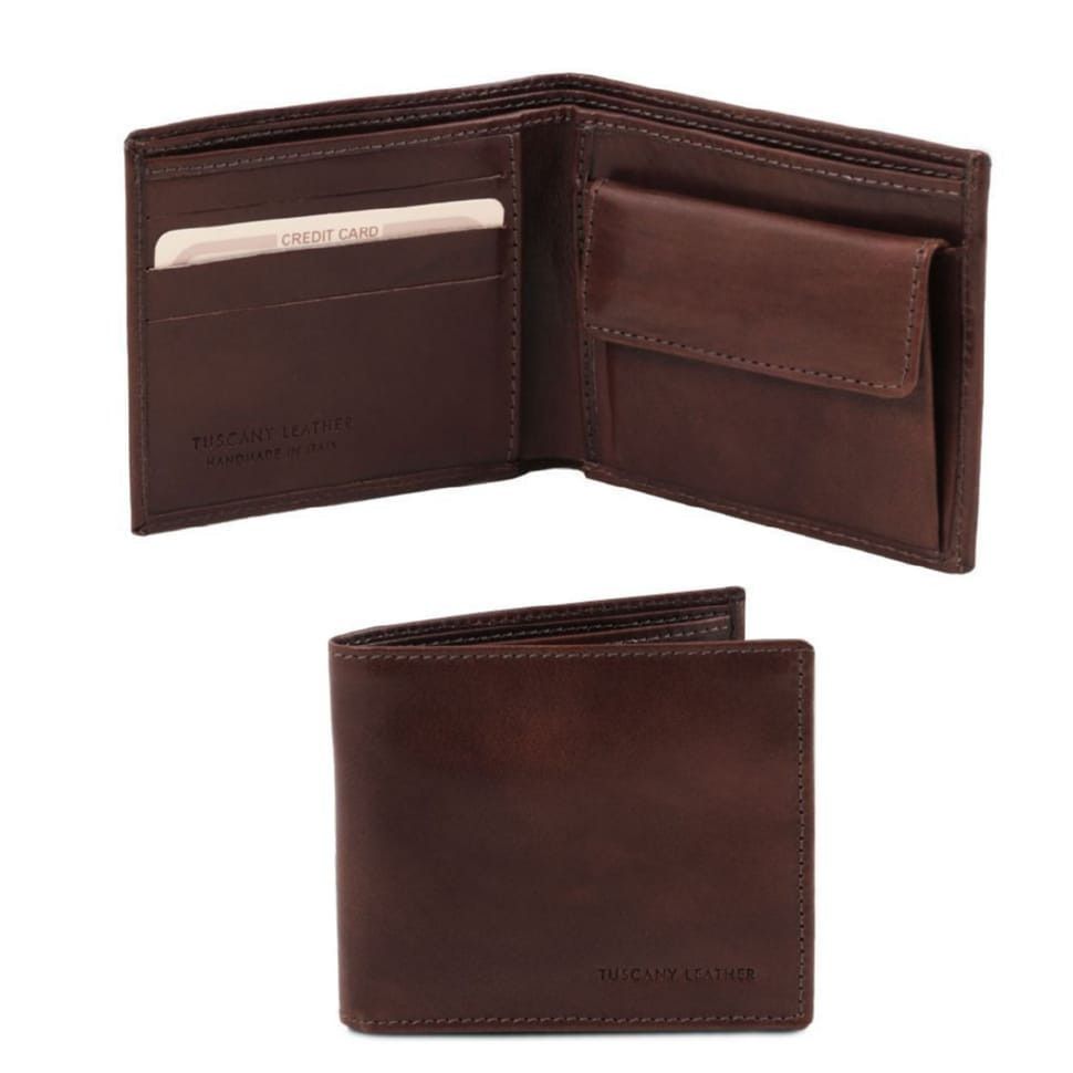 Эксклюзивный кожаный кошелек мужской с монетником Tuscany Leather TL140761 (Темно-коричневый)