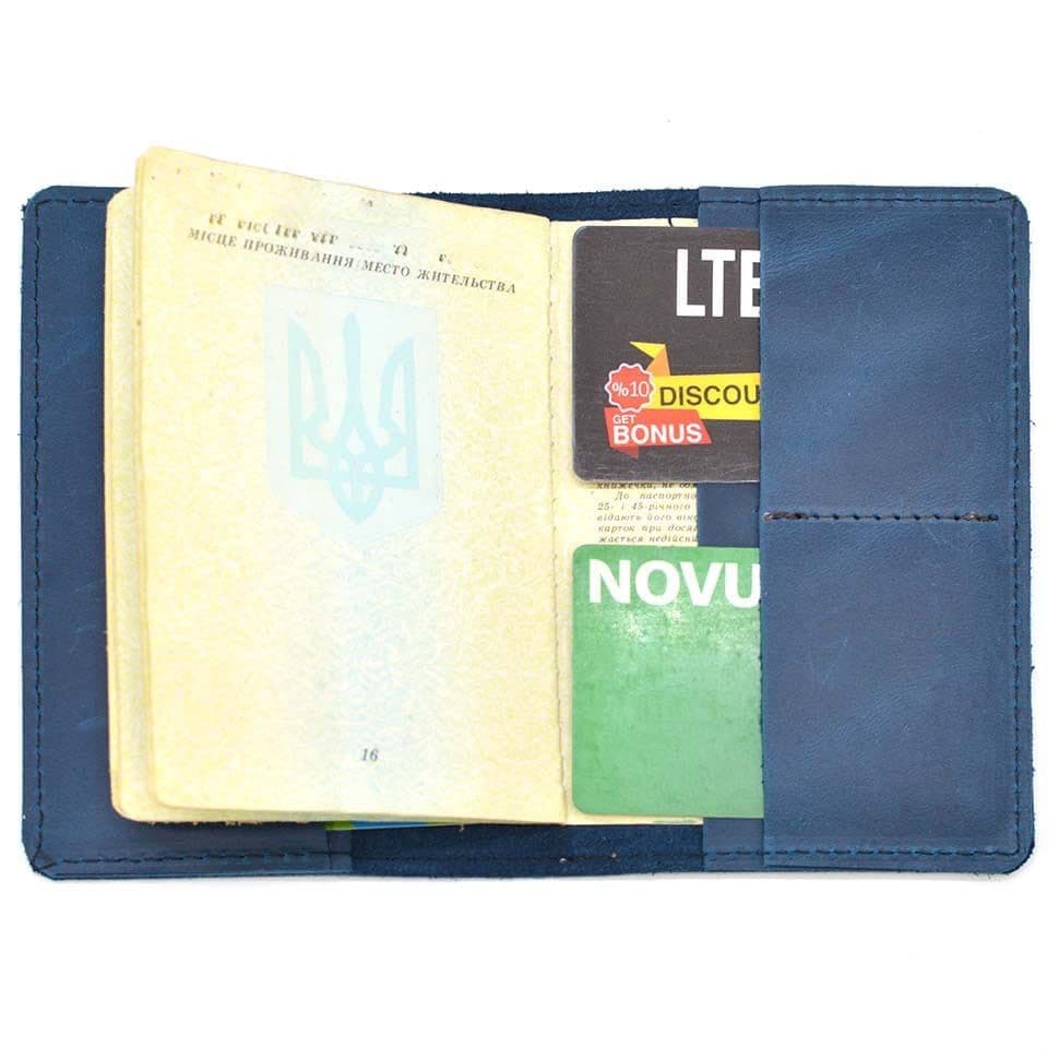 Шкіряна обкладинка на паспорт, військовий квиток TARWA RK-passp синя — 4