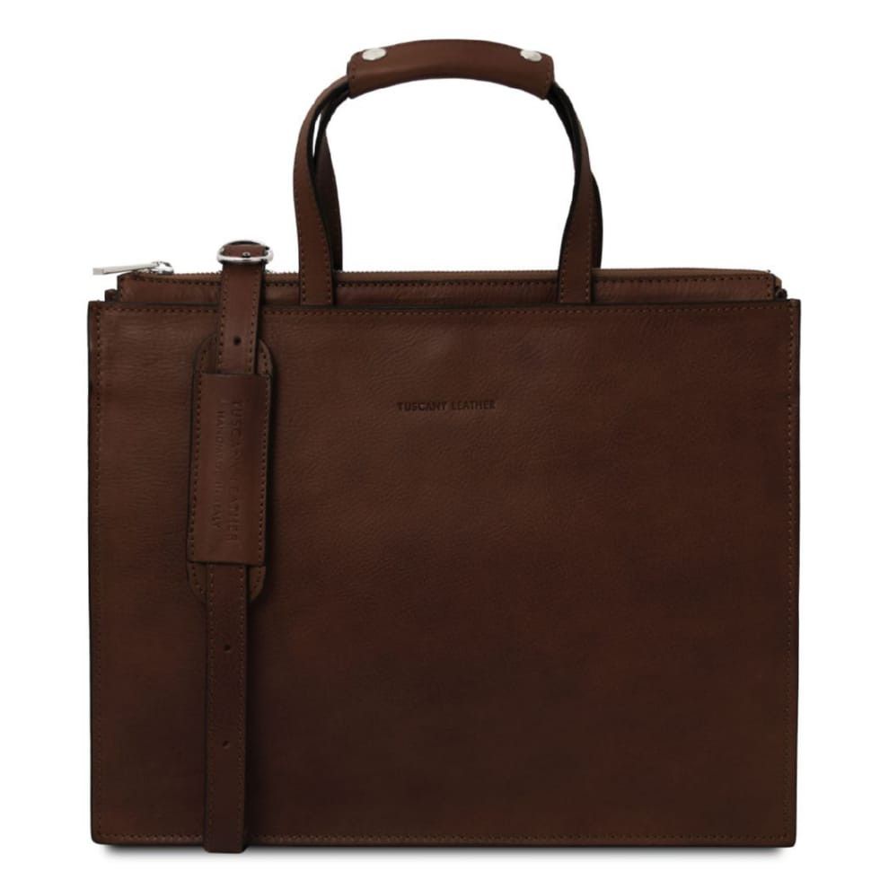 Женский портфель кожаный на три отделения Palermo Tuscany TL142452 (Темно-коричневый)