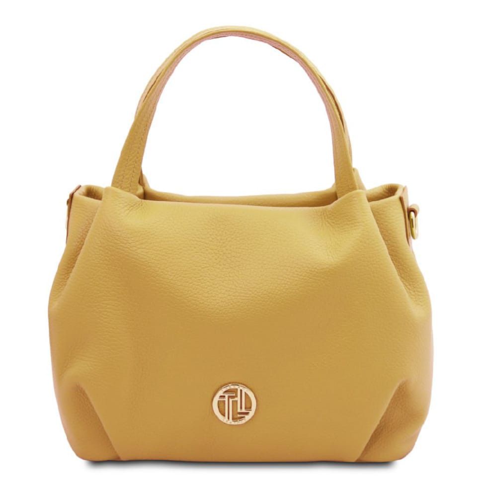 Женская кожаная мягкая итальянская сумка Nora Tuscany TL142372 (Pastel yellow)