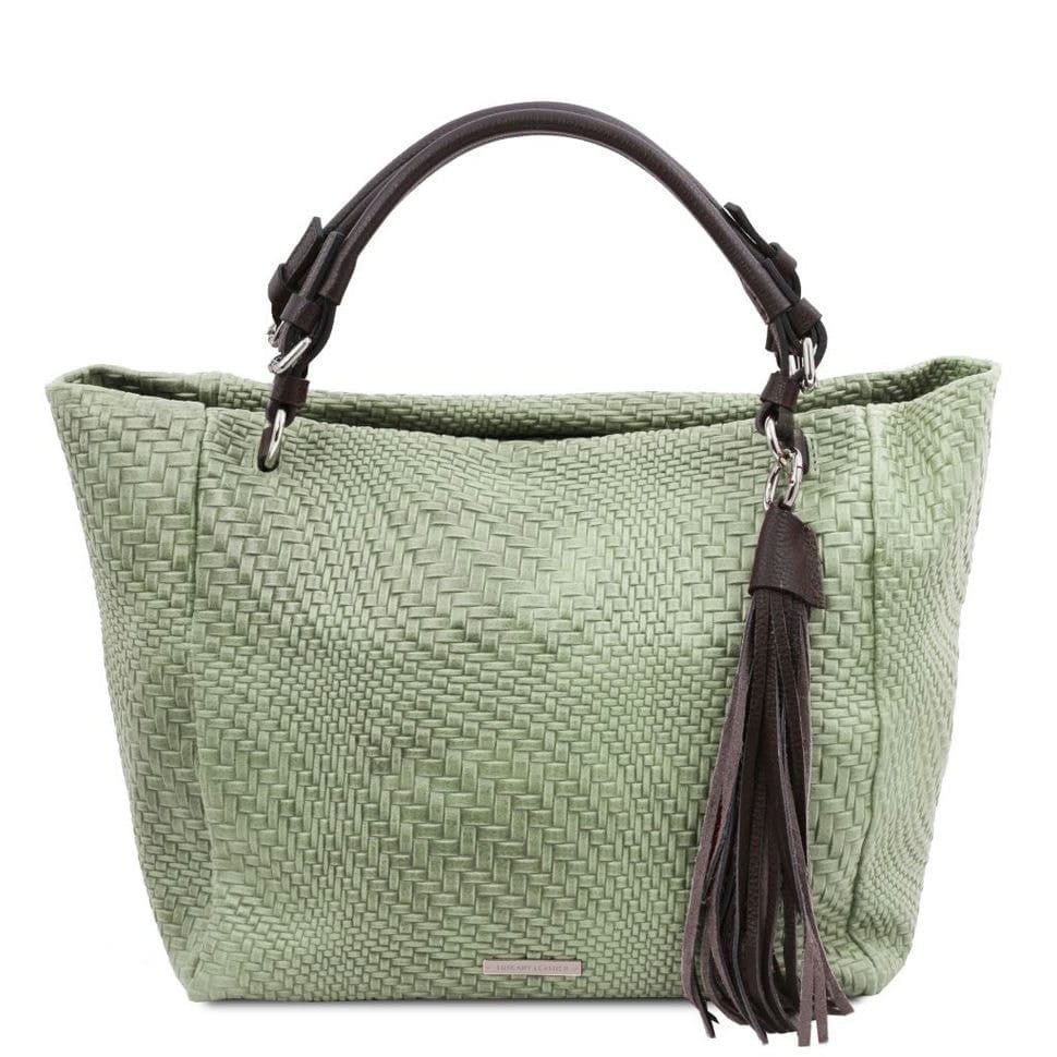 Женская кожаная плетеная сумка шоппер Tuscany TL142066  (Mint Green)