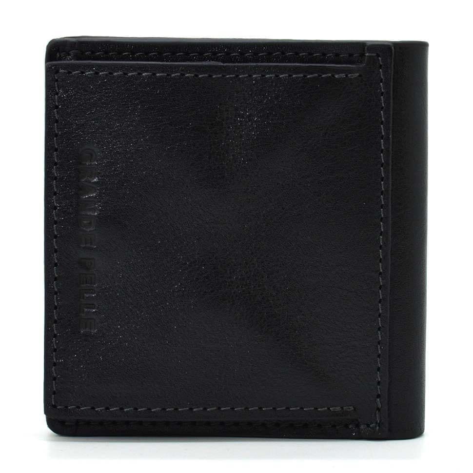 Мужское кожаное портмоне черное глянцевое Grande Pelle 538610 с монетницей — 4