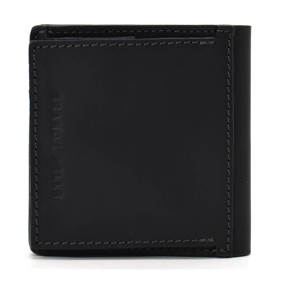 Мужское кожаное портмоне черное матовое Grande Pelle 538110 с монетницей — 4