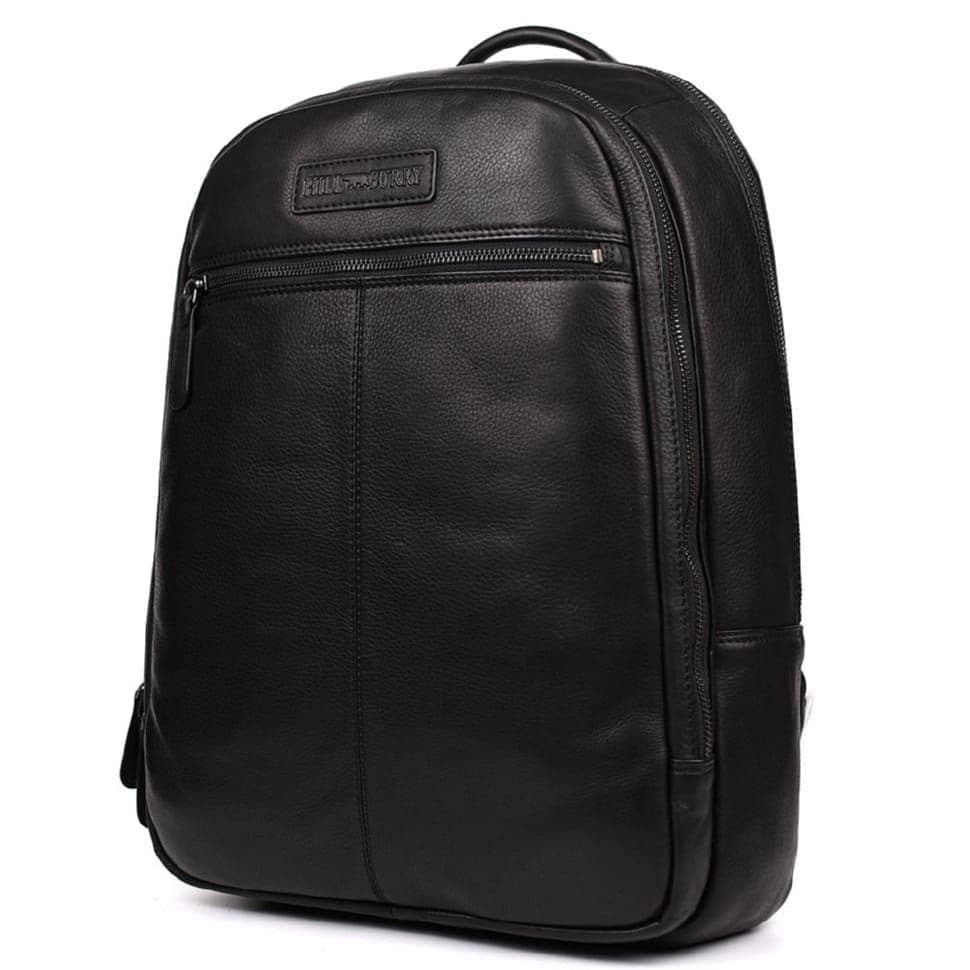 Большой кожаный рюкзак HILL BURRY HB4006A черный — 3