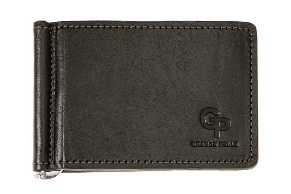 Зажим для купюр с монетницей Grande Pelle Onda 125610 глянцевая кожа черный