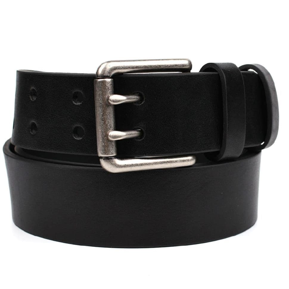 Ремінь зі шкіри буйвола st044624-2 чорний 40мм, офицерский, на два язички — 3