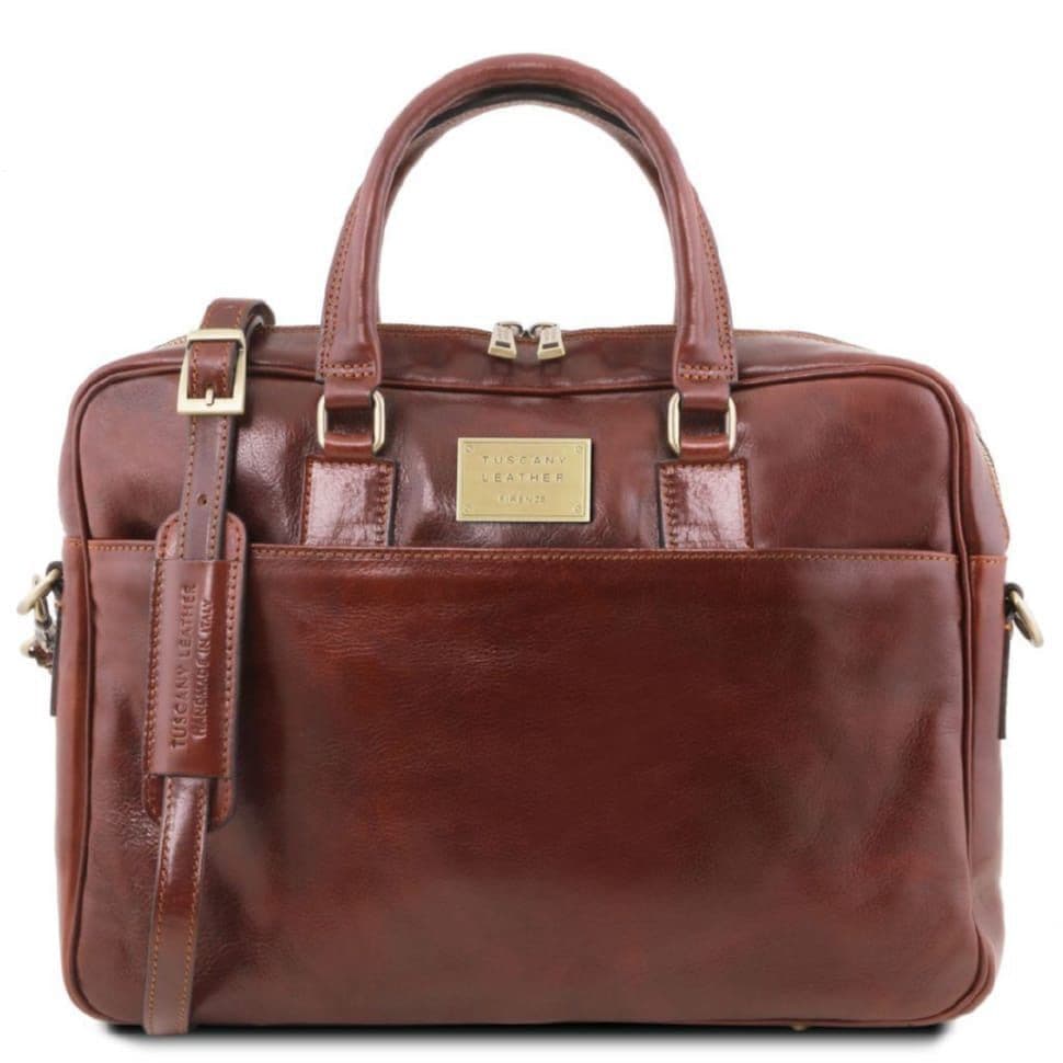 Шкіряна сумка портфель для ноутбука на два відділення Tuscany Leather Urbino TL141894 (коричневий) — 2