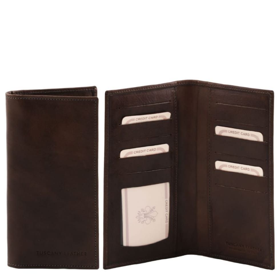 Эксклюзивный вертикальный кожаный кошелек бифолд  Tuscany Leather TL140784 (Темно-коричневый)