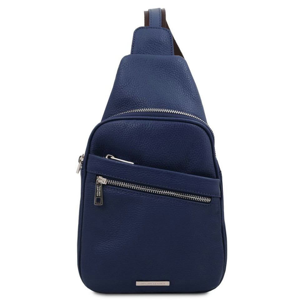 Рюкзак на одно плечо из мягкой кожи Tuscany Leather TL142022, рюкзак слинг (Темно-синий)