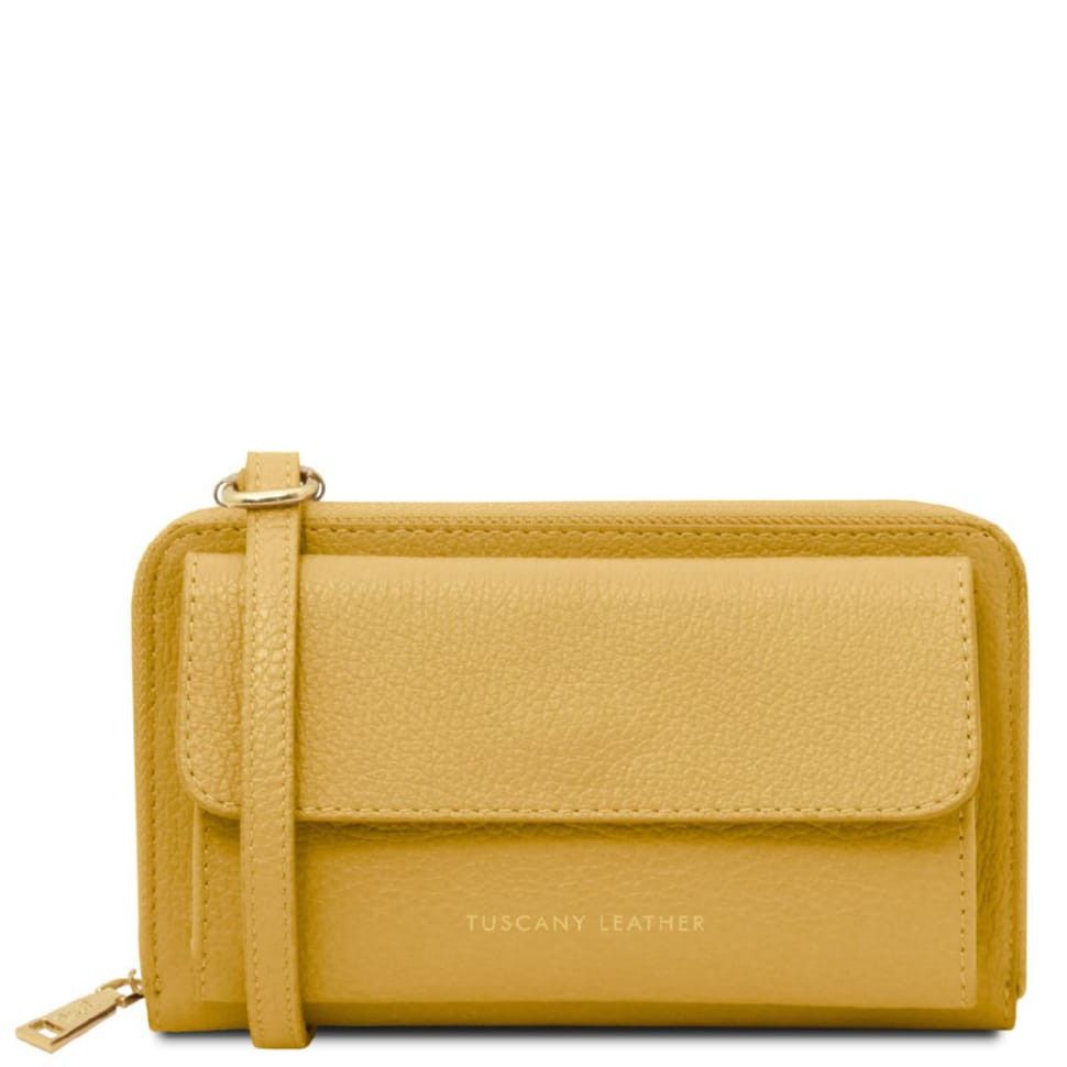Кожаный  кошелек, сумка для телефона Urania Tuscany Leather TL142433 (Pastel yellow)