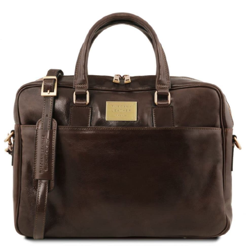 Кожаная сумка портфель для ноутбука на два отделения Tuscany Leather Urbino TL141894 (Темно-коричневый) — 2