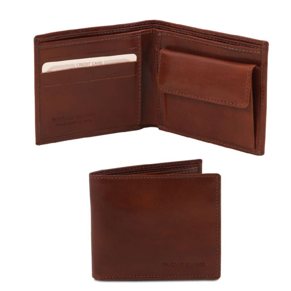 Эксклюзивный кожаный кошелек мужской с монетником Tuscany Leather TL140761 (Коричневый)