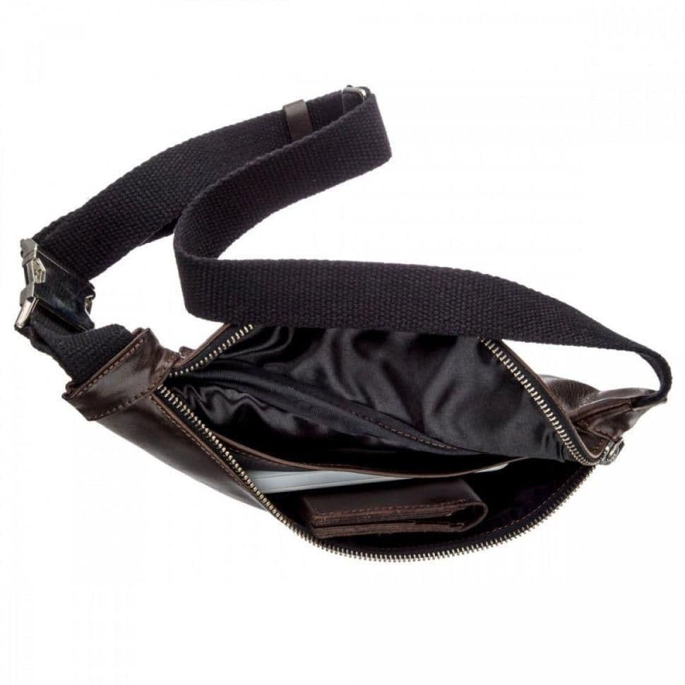 Шкіряна сумка на пояс бананка Grande Pelle 741620 коричнева — 2