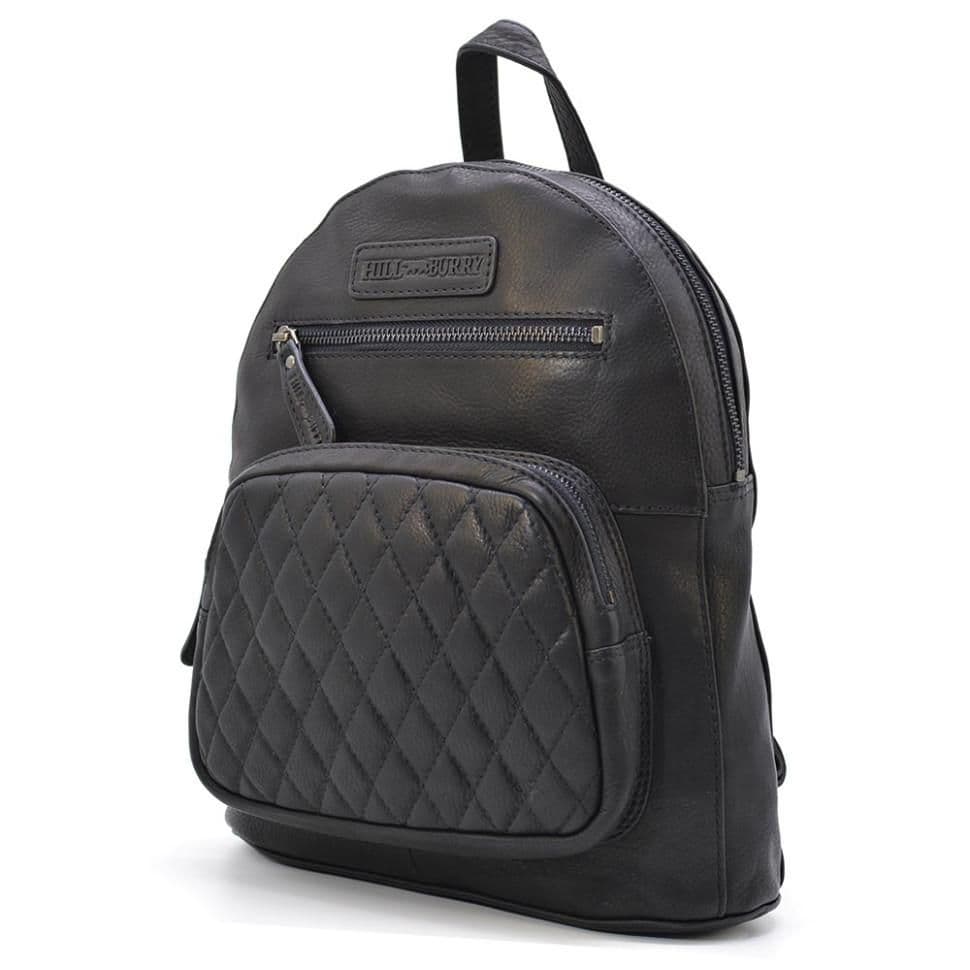 Жіночий шкіряний рюкзак HILL BURRY HB15148A стьобаний чорний — 3