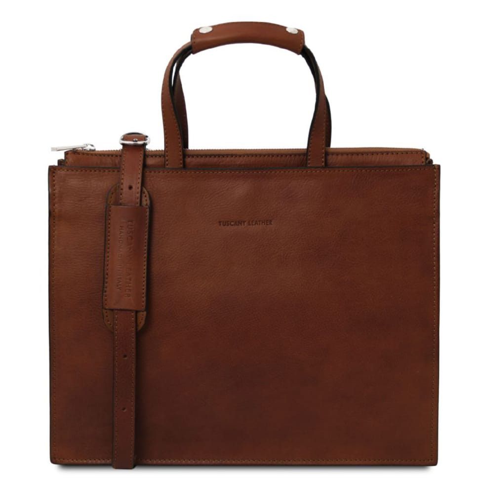 Женский портфель кожаный на три отделения Palermo Tuscany TL142452 (Коричневый)