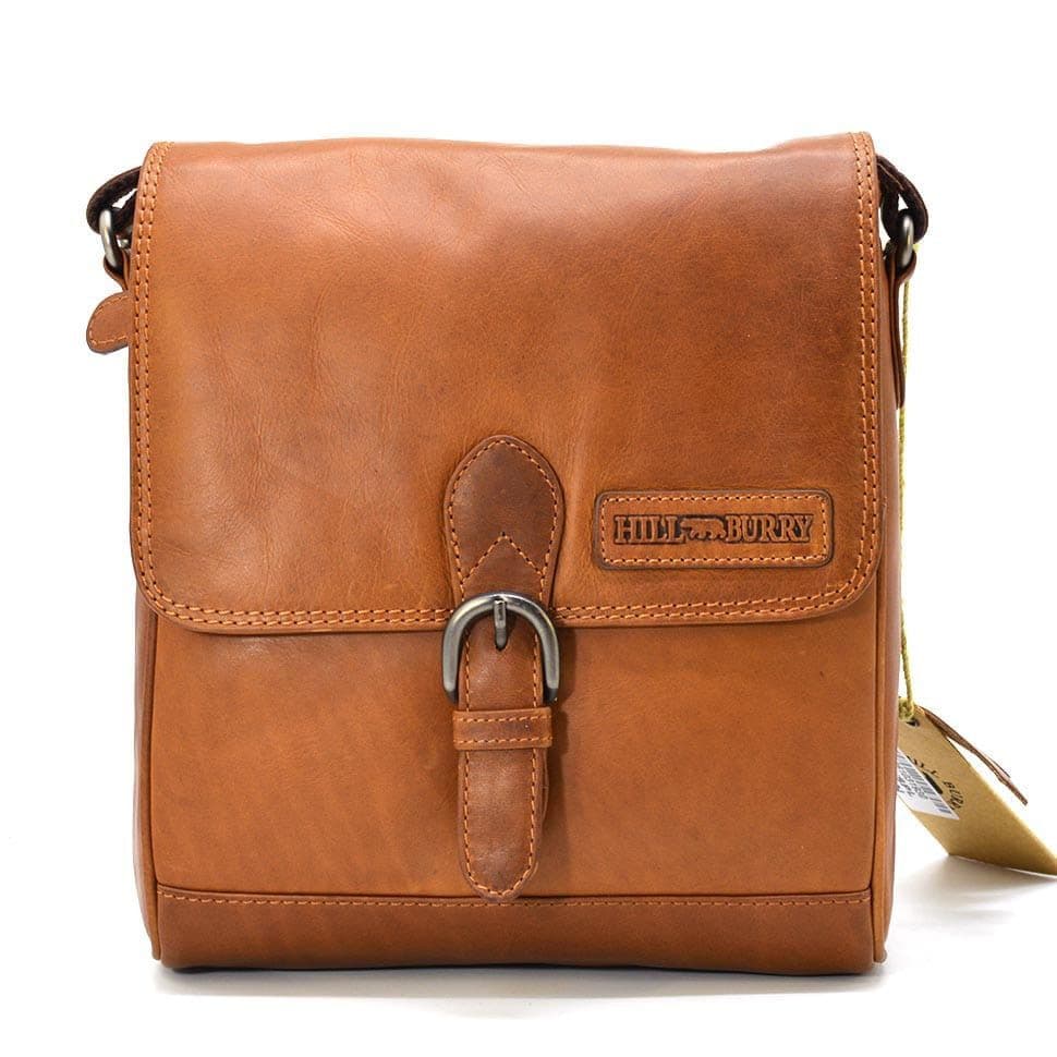 Мужская кожаная сумка на плечо Hill Burry HB3193B с клапаном коньячная — 3