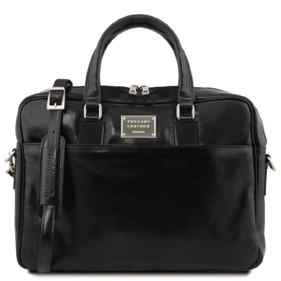 Кожаная сумка портфель для ноутбука на два отделения Tuscany Leather Urbino TL141894 (Черный) — 2