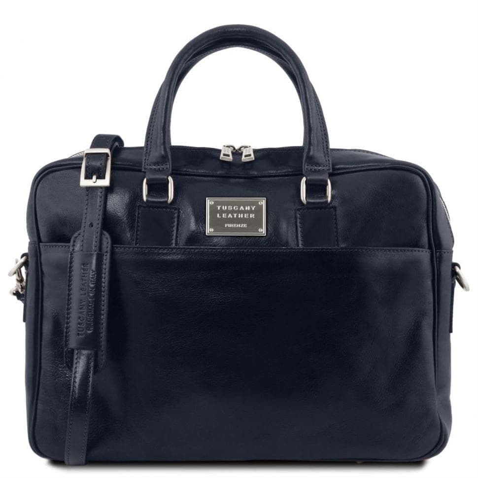 Шкіряний портфель для ноутбука з передньою кишенею Tuscany Leather Urbino TL141241 (Темно-синій) — 2