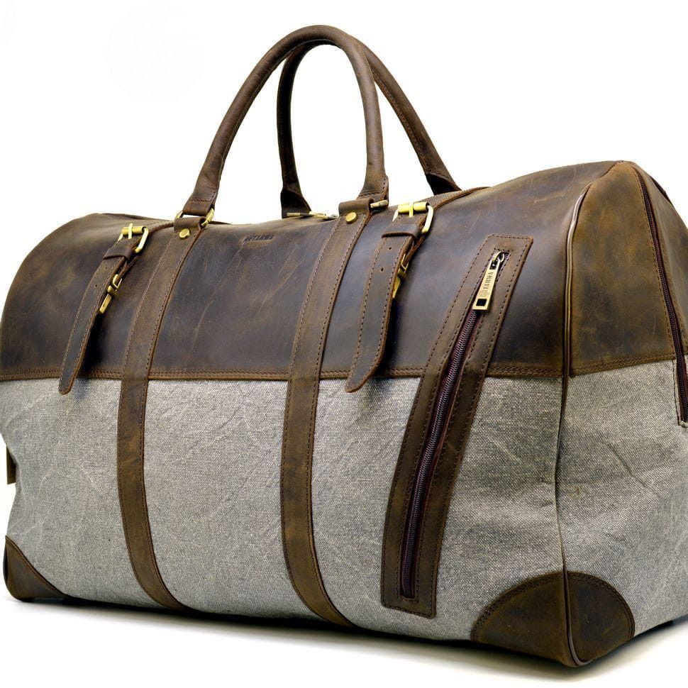 Дорожная сумка-баул из кожи Crazy Horse и ткани Canvas RGj-1633-4lx TARWA