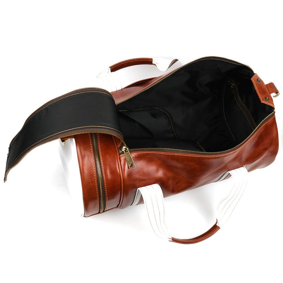 Спортивна статусна шкіряна сумка люкс класса TARWA GBal-5565-4lx коньячна — 3