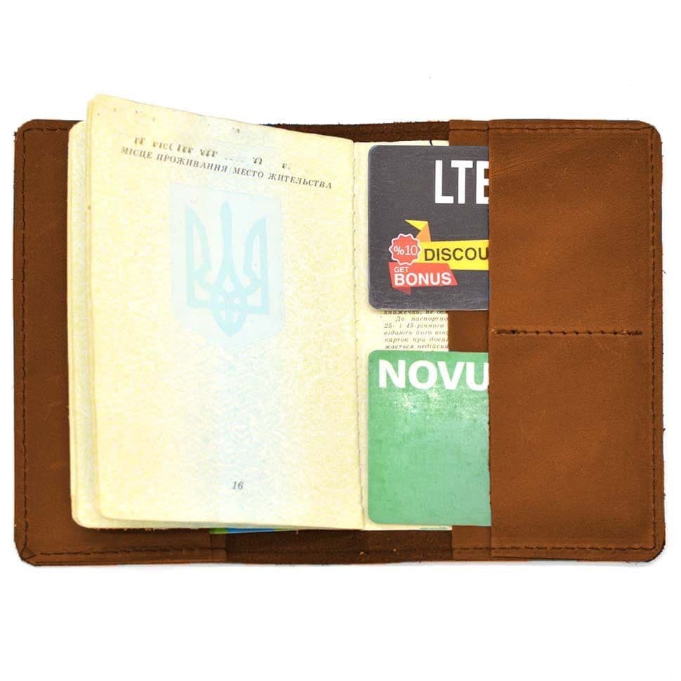 Шкіряна обкладинка на паспорт, військовий квиток TARWA RB-passp коньяк — 4