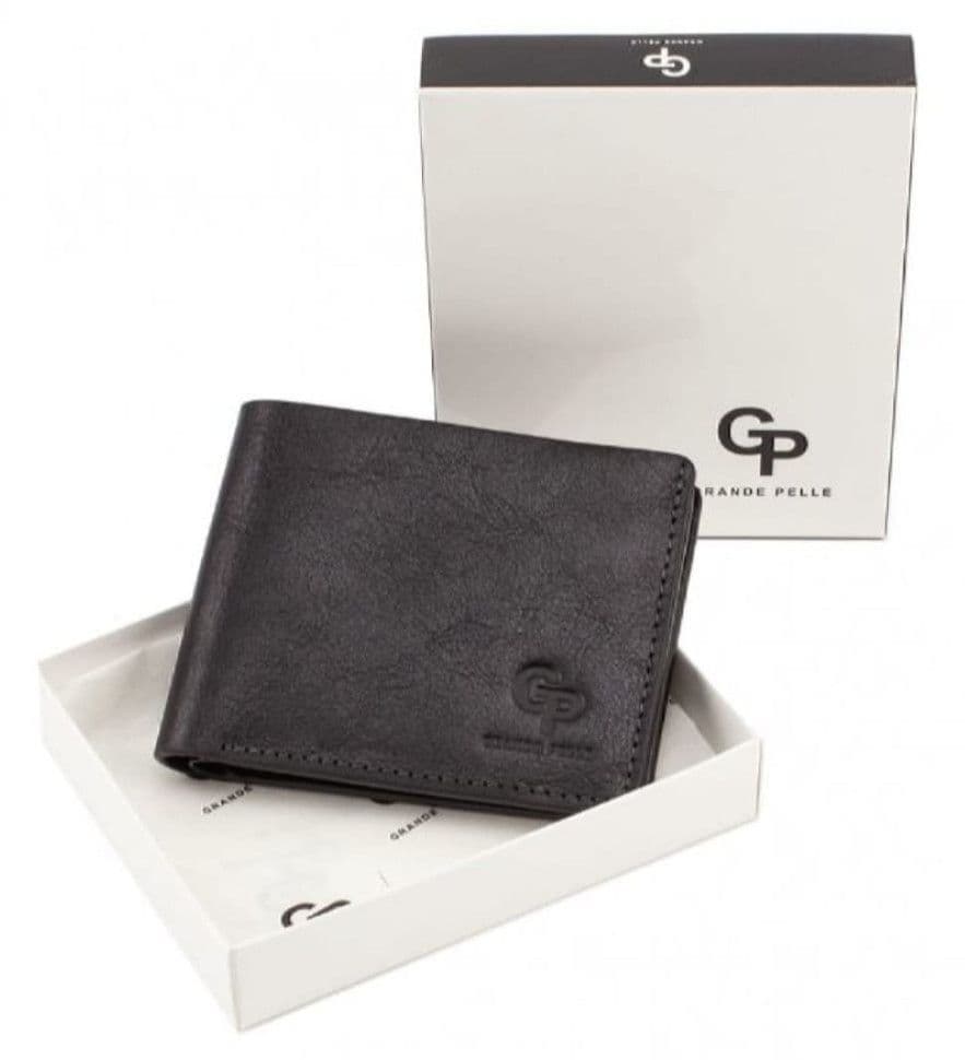Кожаное портмоне Grande Pelle 506610 мужское двойного сложения (бифолд) — 4