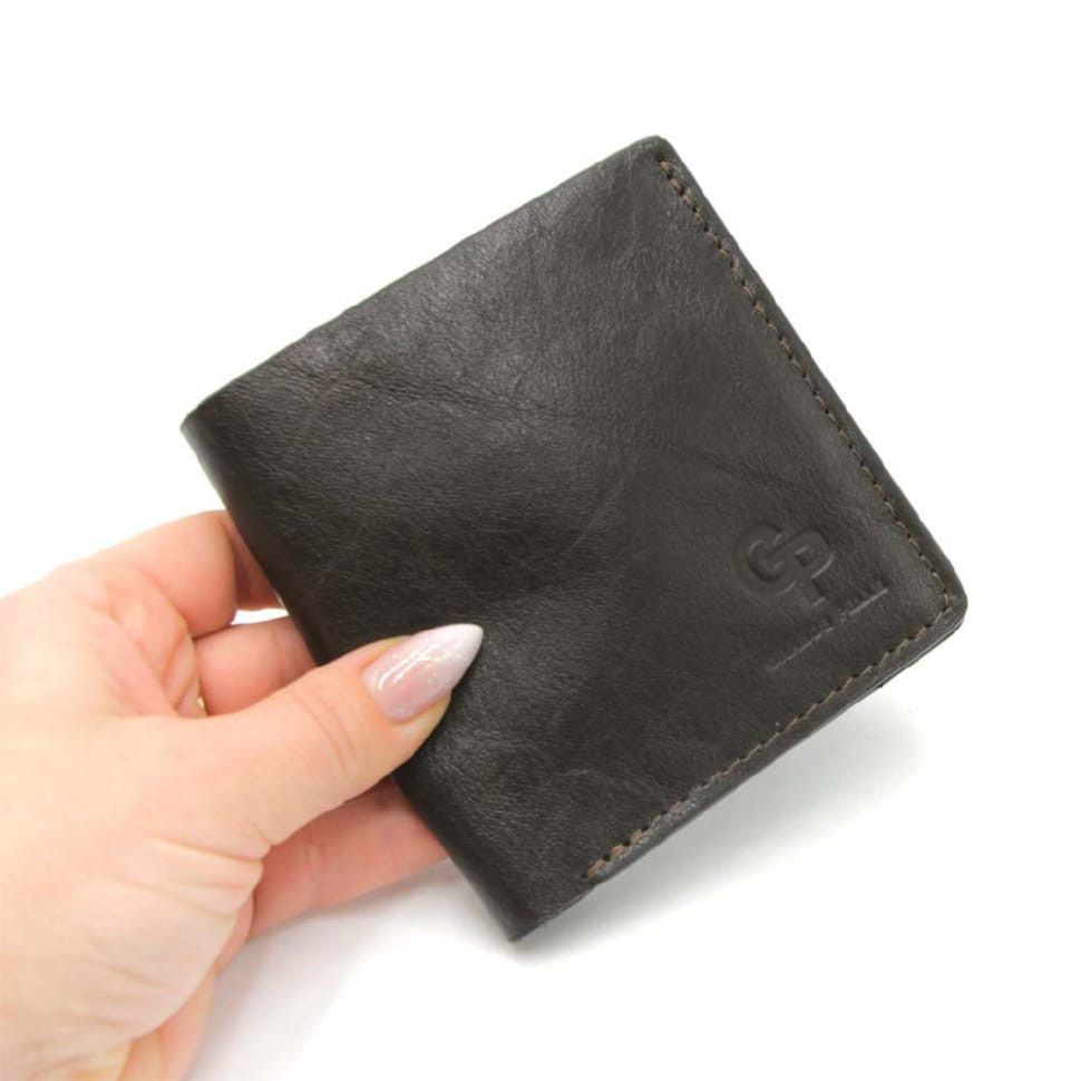 Мужское кожаное портмоне коричневое Grande Pelle 538420 с монетницей