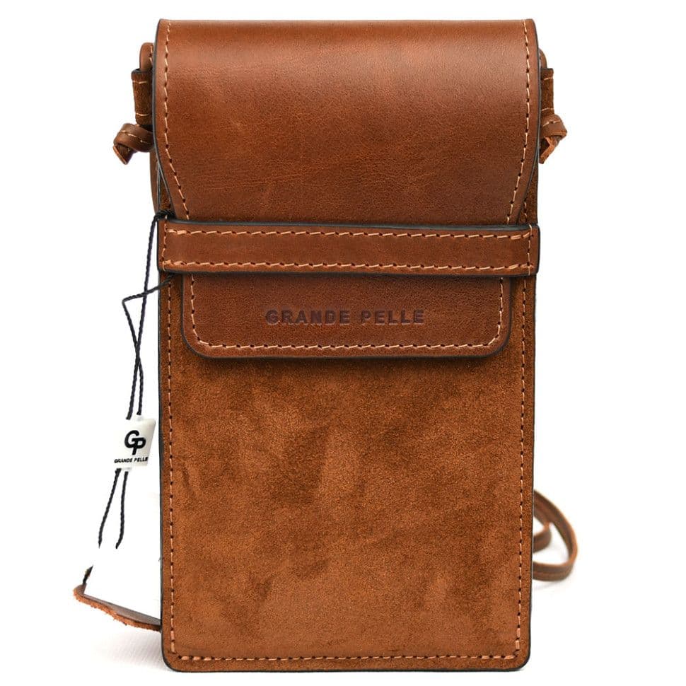 Мини сумка чохол для телефона, панч Grande Pelle 70352323 терракот — 2