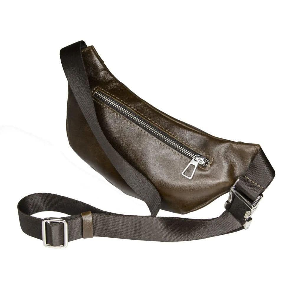 Шкіряна сумка на пояс бананка Grande Pelle 741620 коричнева — 3