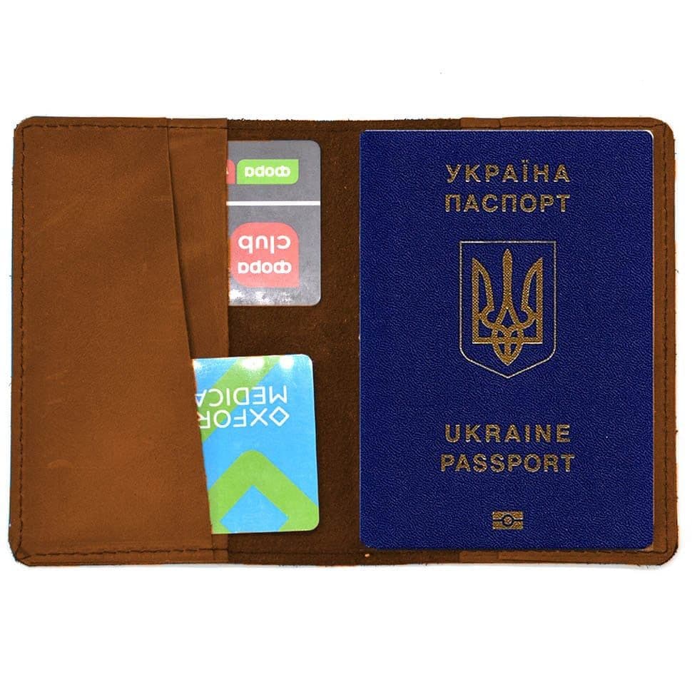 Шкіряна обкладинка на паспорт, військовий квиток TARWA RB-passp коньяк — 2