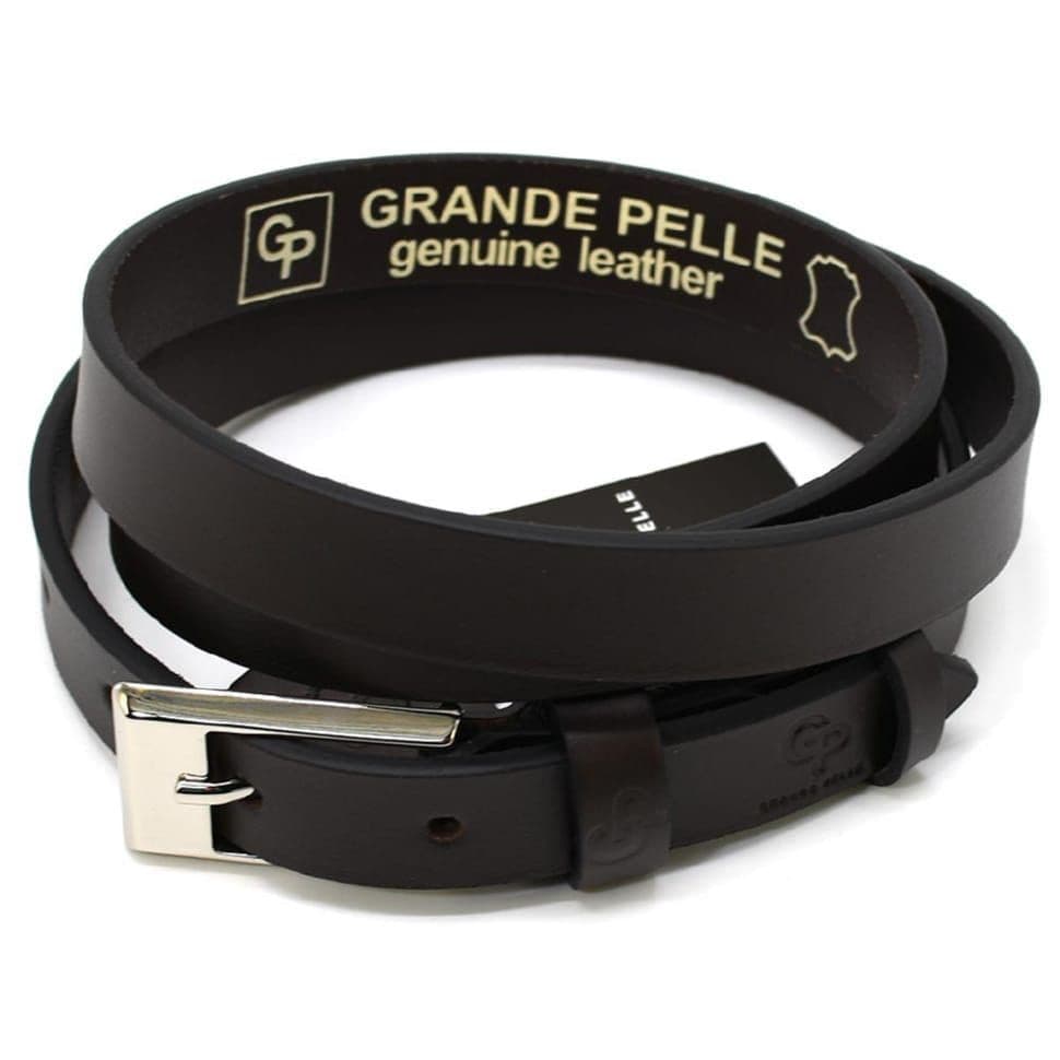 Ремінь жіночий тонкий Grande Pelle 213300300 у шоколадном кольорі — 3