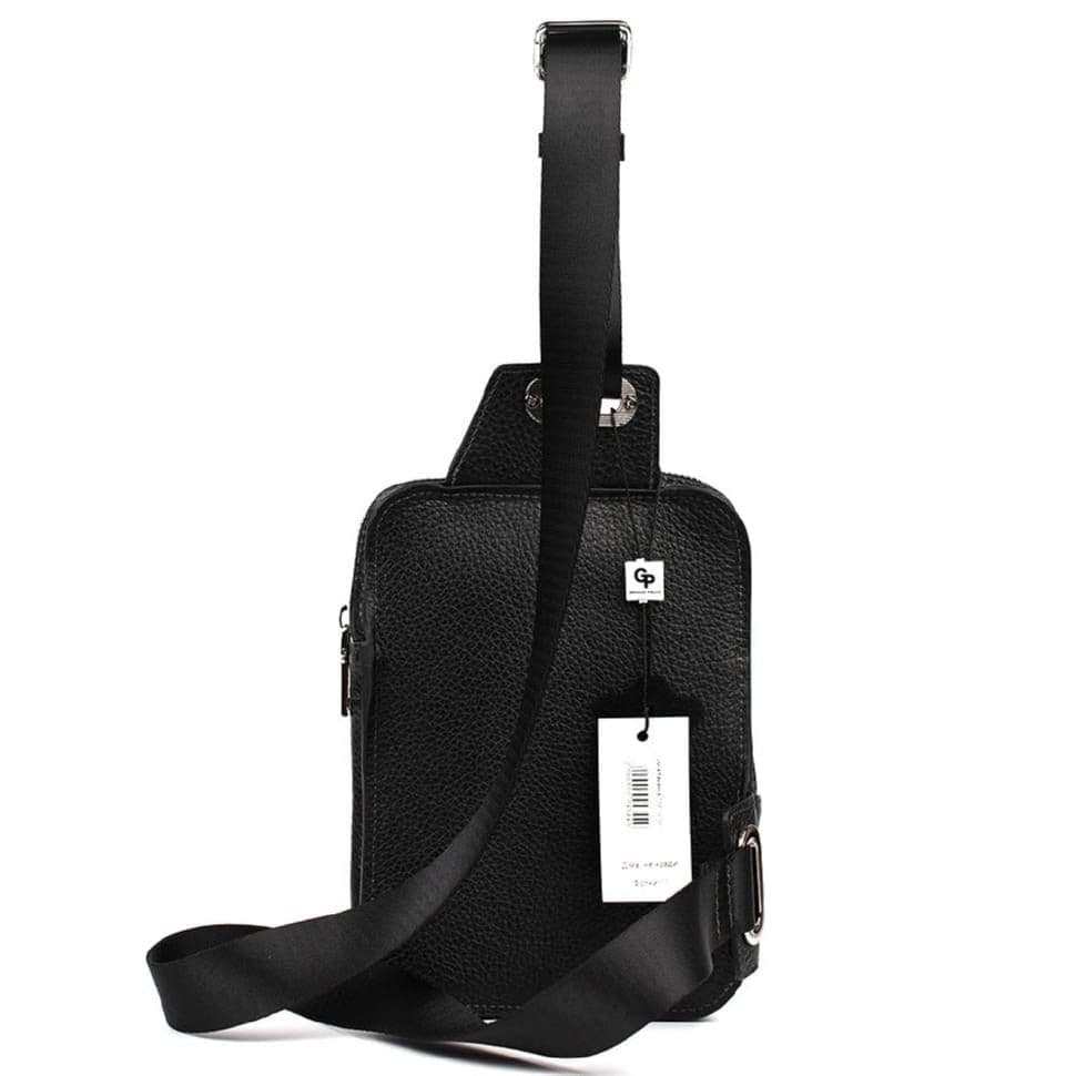 Чоловіча шкіряна сумка-слінг у чорному кольорі Grande Pelle 739710 — 2