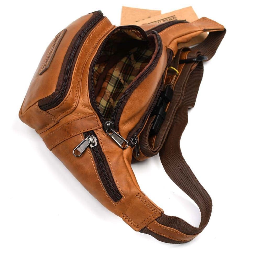 Напоясная сумка мужская из кожи Hill Burry HB3044B коньячная — 2