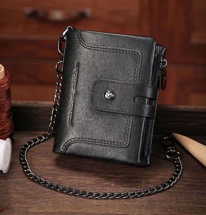 Мужской кошелек раскладной черный с цепочкой TW230A Bull — 2