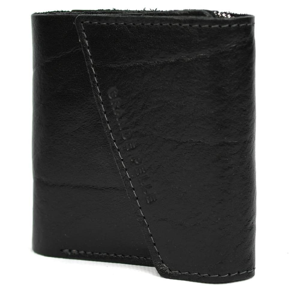Кожаное портмоне черное глянцевое Grande Pelle 910410 с монетницей — 3