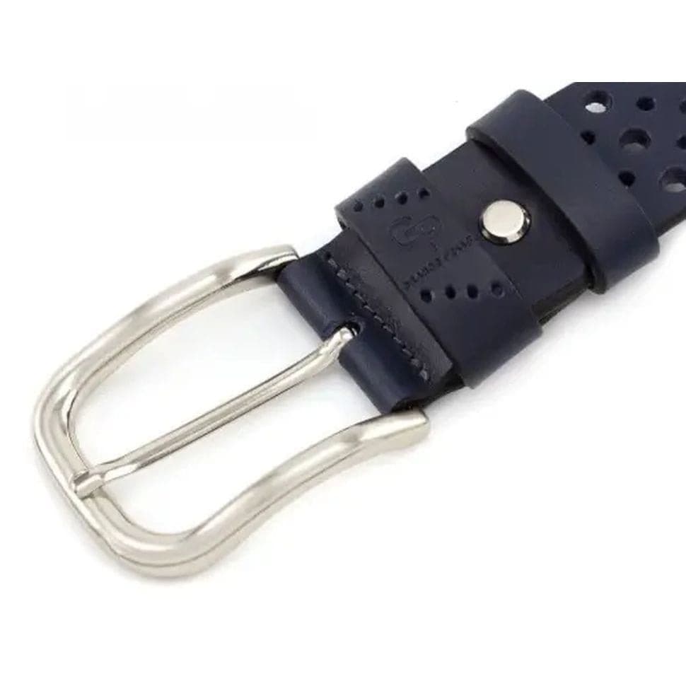 Шкіряний ремінь Casual, синій перфорация Grande Pelle 431012308 — 4