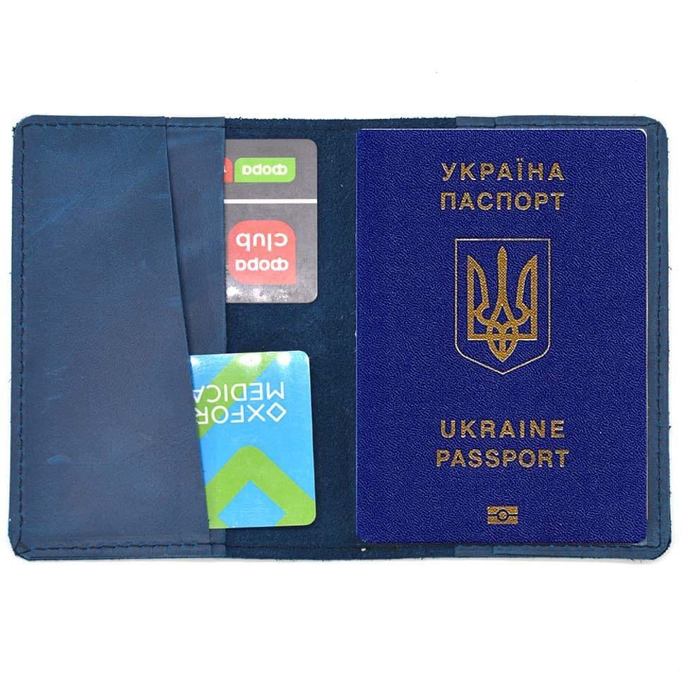 Шкіряна обкладинка на паспорт, військовий квиток TARWA RK-passp синя — 2