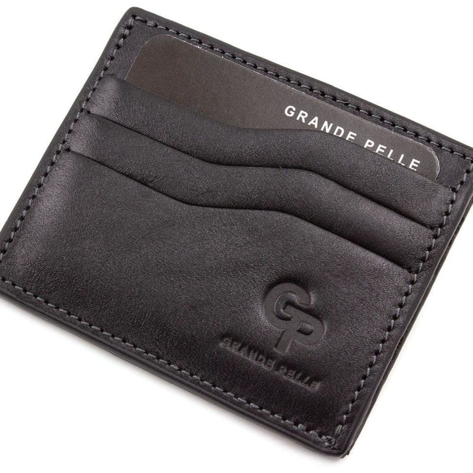Кардхолдер Grande Pelle 305610 100х80мм глянсова чорна шкіра — 3