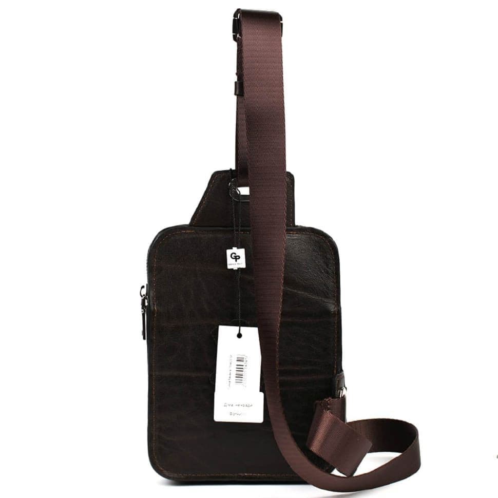 Чоловіча шкіряна сумка-слінг у коричневому кольорі Grande Pelle 739420 — 2