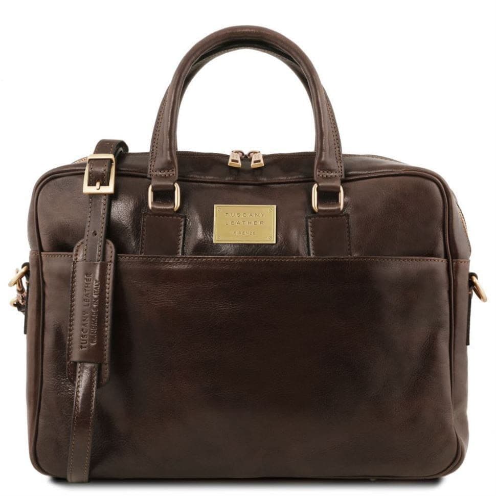 Кожаный портфель для ноутбука с передним карманом Tuscany Leather Urbino TL141241 (Темно-коричневый) — 2