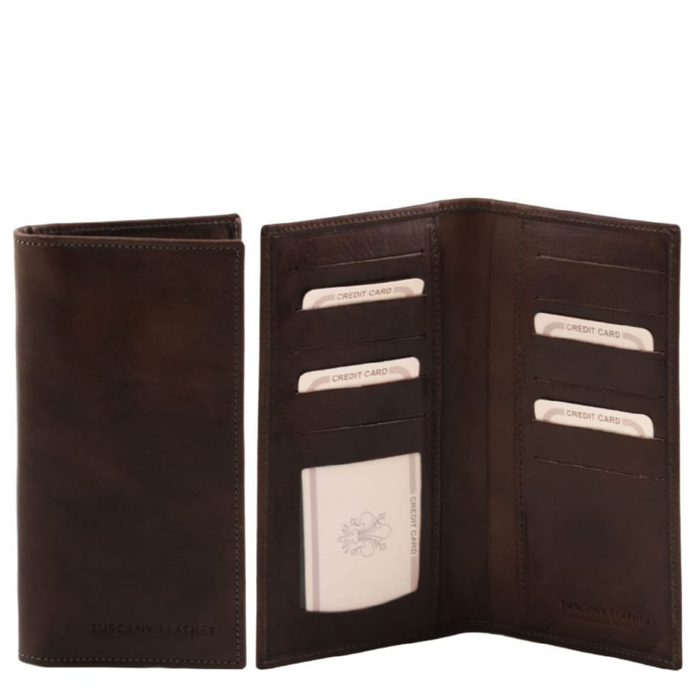 Эксклюзивный вертикальный кожаный кошелек бифолд  Tuscany Leather TL140784 (Темно-коричневый) — фото 1