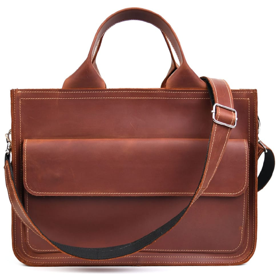 Сумка портфель кожаная для документов ноутбука LIMARY lim-380RB коньячная — 3