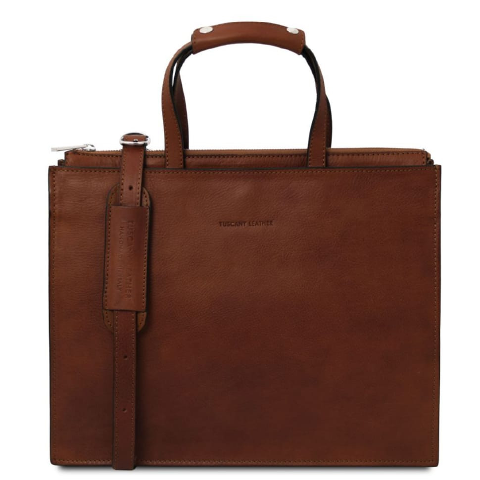 Женский портфель кожаный на три отделения Palermo Tuscany TL142452 (Коричневый)