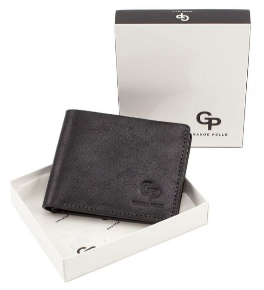 Кожаное портмоне Grande Pelle 506610 мужское двойного сложения (бифолд) — 4