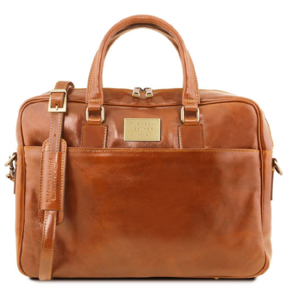 Кожаная сумка портфель для ноутбука на два отделения Tuscany Leather Urbino TL141894 (Мед) — 2