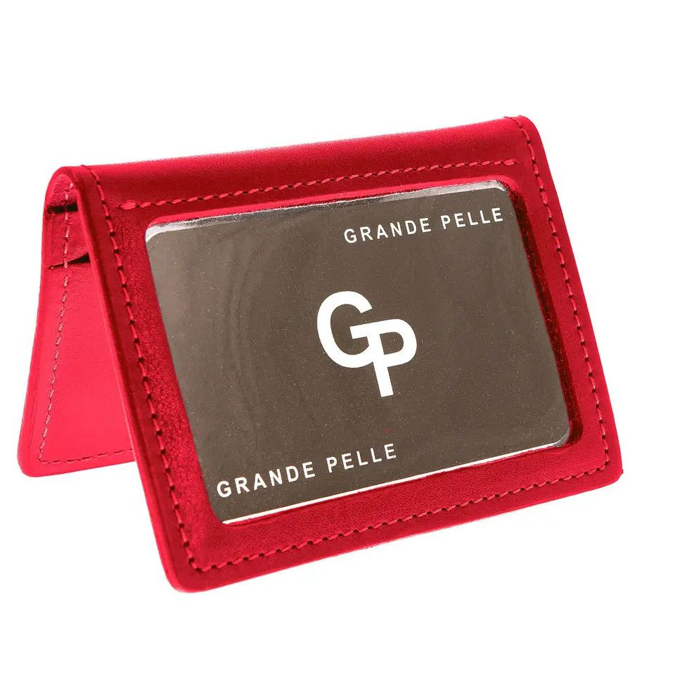 Кожаная обложка на права ID паспорт, удостоверение Grande Pelle 211660 красная — 3
